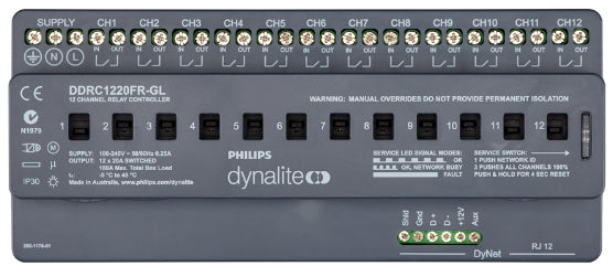 DDRC1220FR-GL-V3 | 12 x 20A Relays Controller (feed through) General Loading